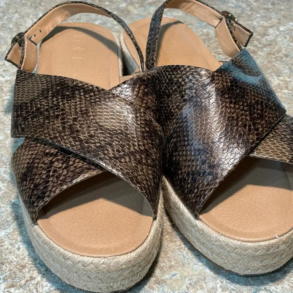 Ann Taylor LOFT Espadrille Snake Print Criss Cross Platform Sandals Size 10